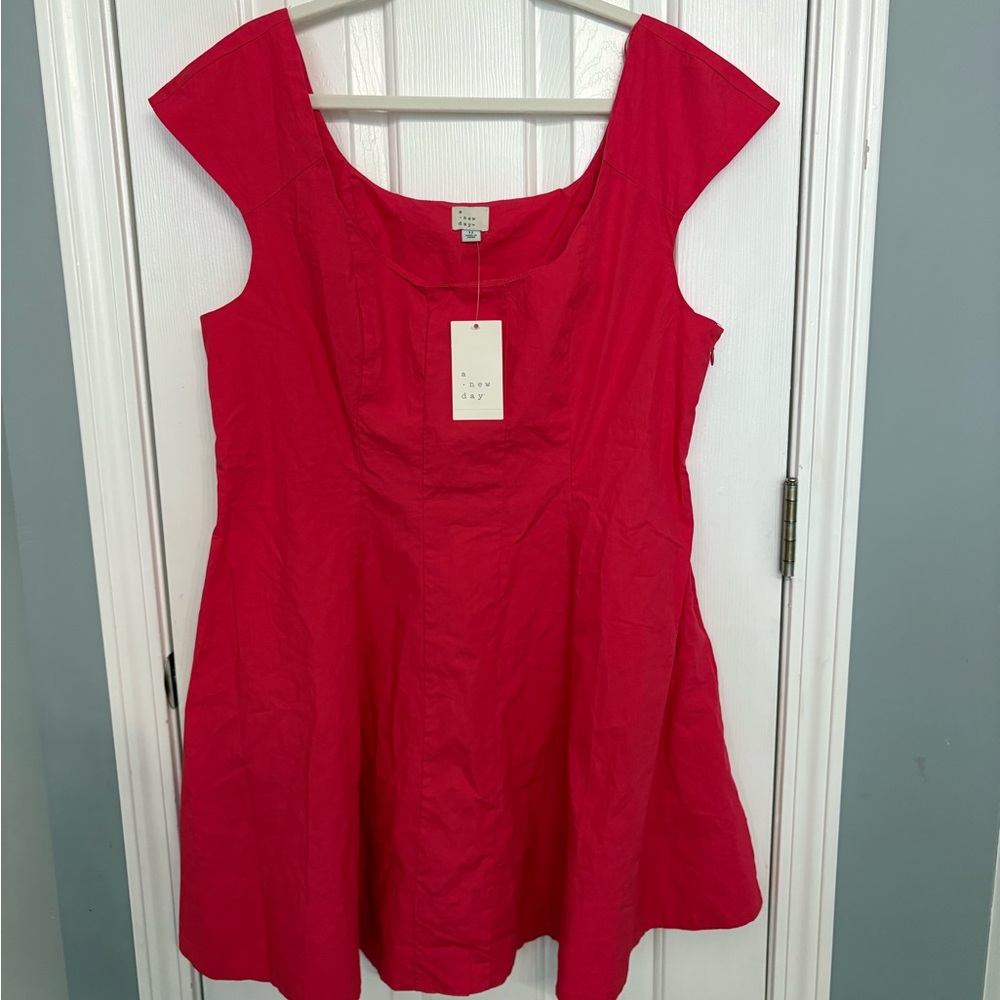 Women’s A New Day Cap Sleeve Corset Dress Scoop Neck Flared Skirt Red Sz 12 NWT